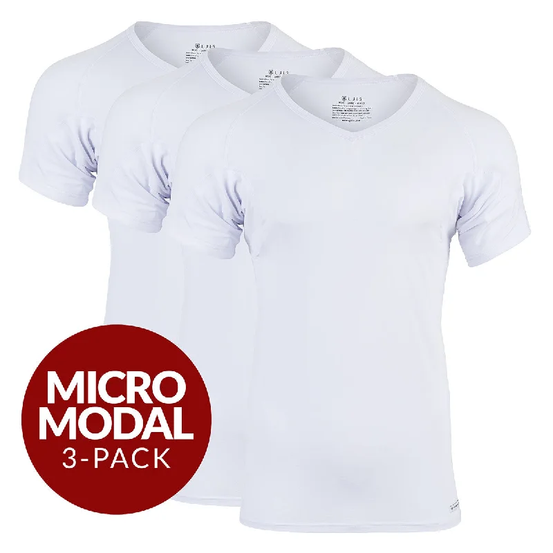 V-Neck Micro Modal Sweat Proof Undershirt For Men - White 3-Pack