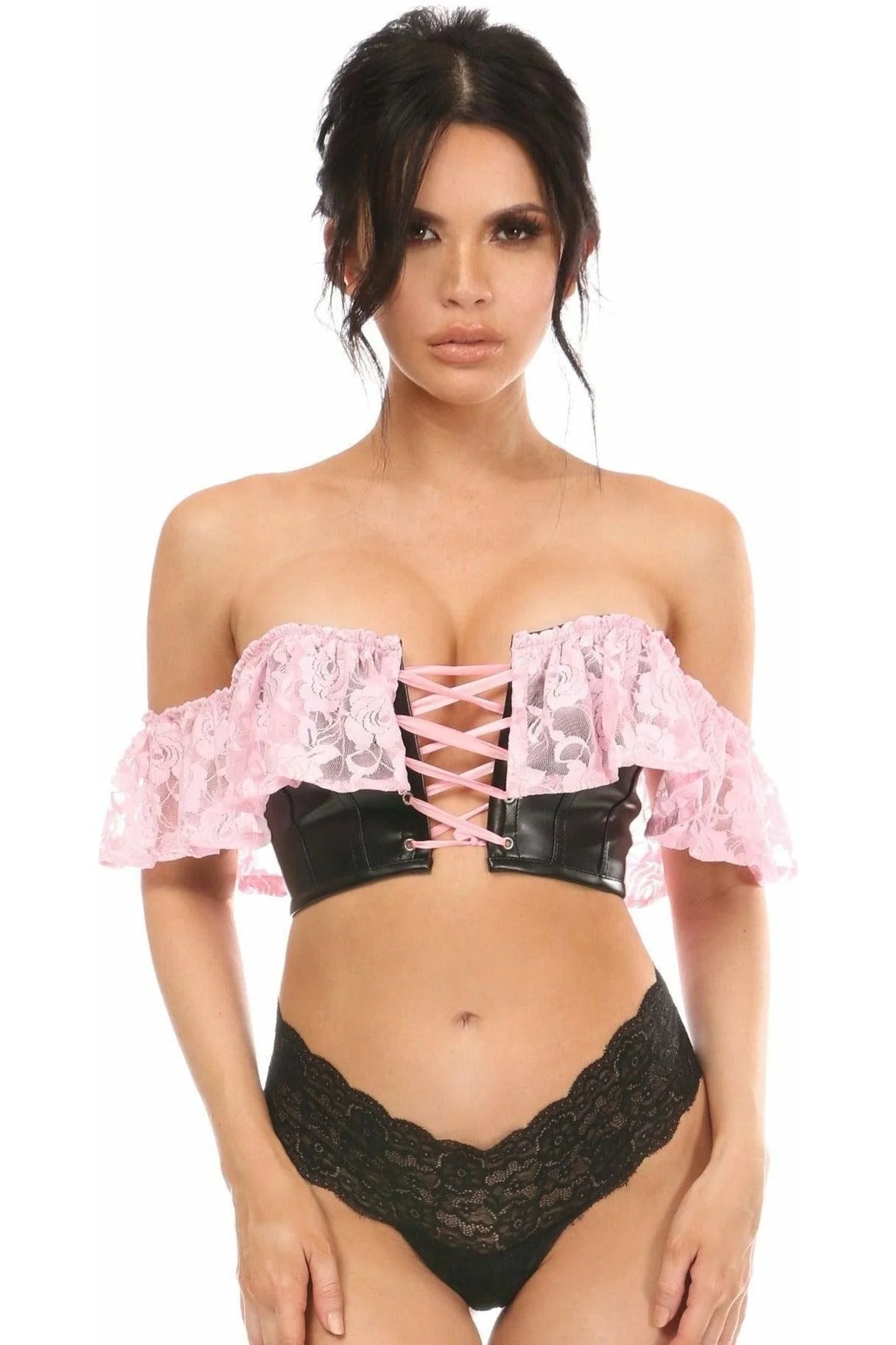 Weekend Discounts to Enjoy Faux Leather & Lace Bustier Top
