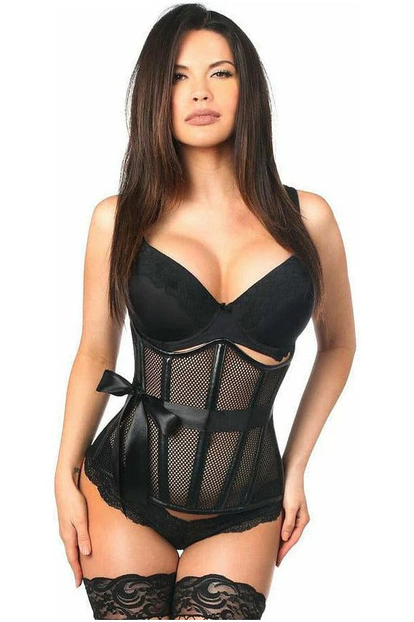 New Deal Fishnet & Faux Leather Underbust Corset