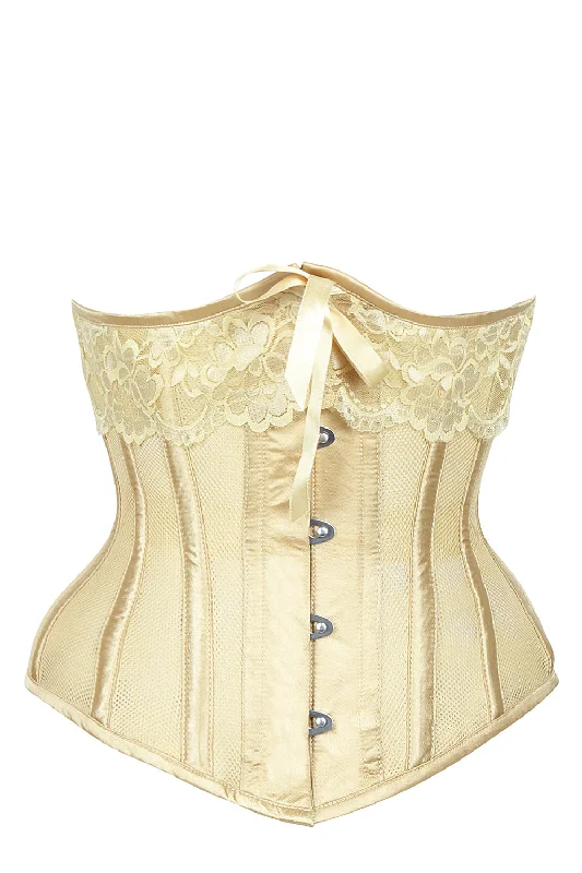 Weekend Savings Galore Gold Satin Bridal Corset with Super Fine Mesh Panels