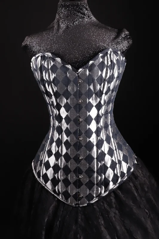 Major Deal Silk Overbust - Harlequin, Black & Silver