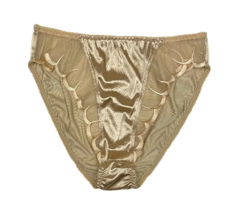 Year-End Deals High Leg Satin Panty Mesh Trim