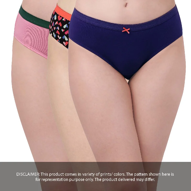 Big Savings High Rise Full Coverage Solid and Printed Cotton Stretch Hipster Assorted Panty (Pack of 3)-3FCB-17