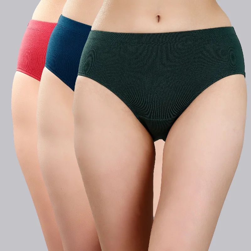 Lowest Price High Rise Full Coverage Solid Colour Cotton Stretch Hipster Panty (Pack of 3) - 3FCB-15A