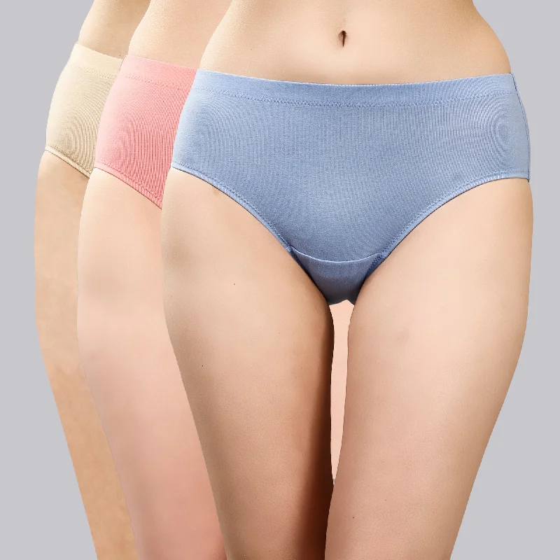 Unbeatable Prices High Rise Full Coverage Solid Colour Cotton Stretch Hipster Panty (Pack of 3) - 3FCB-15A