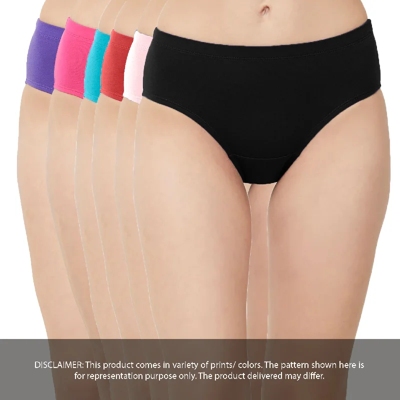 Extra Savings High Rise Full Coverage Solid Colour Cotton Stretch Hipster Assorted Panty (Pack of 6) - 6FCB-19