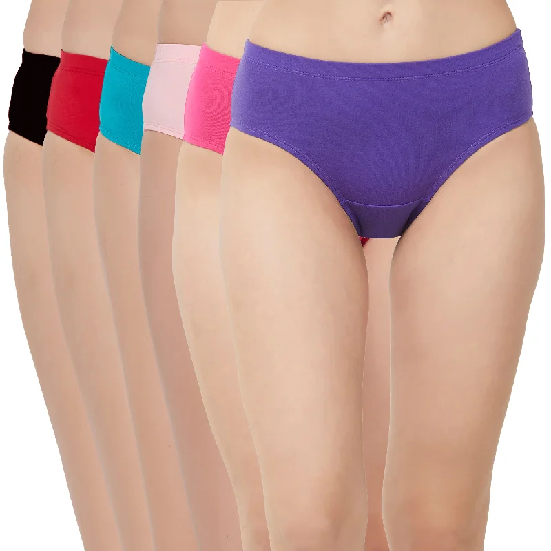 Weekend Deals to Make You Happy High Rise Full Coverage Solid Colour Cotton Stretch Hipster Panty (Pack of 6) - 6FCB-19