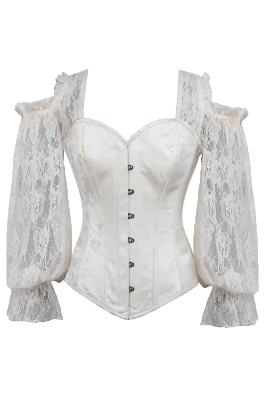 Price Cut Ivory Brocade Overbust with Lace Sleeves