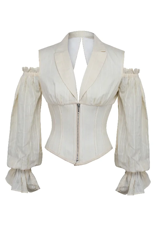 Seasonal Sale Ivory Corset Top with Front Zip and Long Sleeves