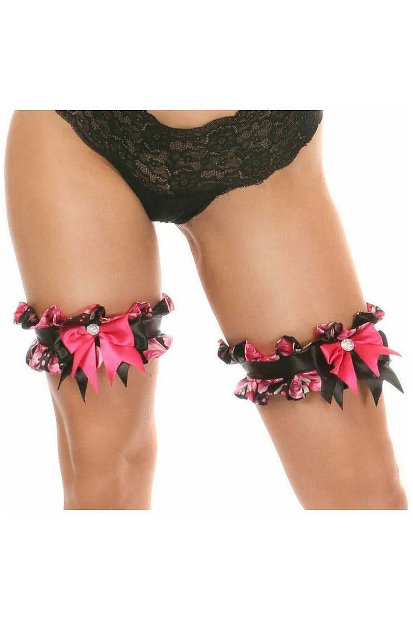 Massive Deals Kitten Pink Floral Satin Leg Garters