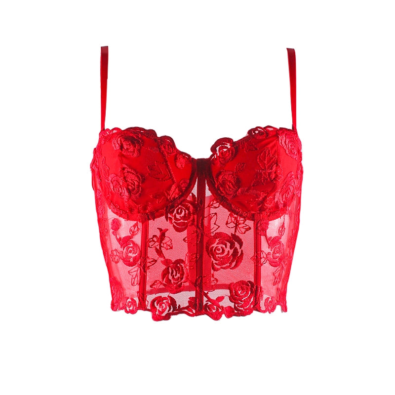 Special Savings Ladies  Sexy Floral Lace Strapless Corset in Red - Lovely Lies