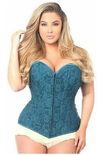 Lavish Dark Teal Lace Overbust Corset w/Zipper