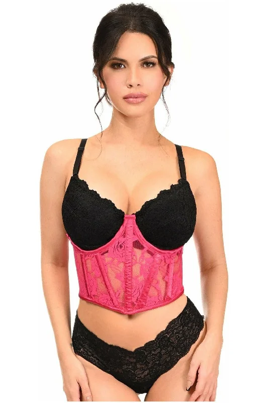 Weekend Offers That Tempt Lavish Fuchsia Sheer Lace Underwire Waist Cincher Corset
