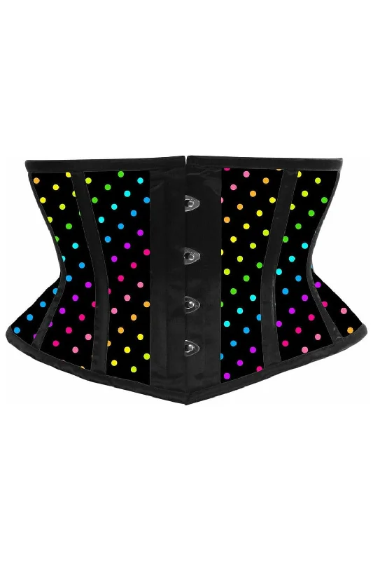 Weekend Discounts to Relish Lavish Rainbow Polka Dot Print Satin Mini Cincher Corset