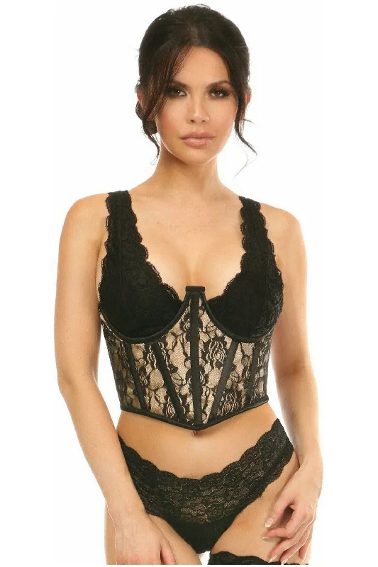 Lavish Tan w/Black Lace Overlay Open Cup Waist Cincher