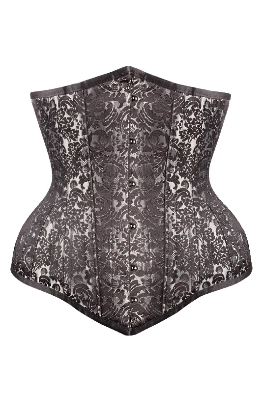 Discount Extravaganza Long Elegant Silver Brocade Expert Waist Training Underbust Corset