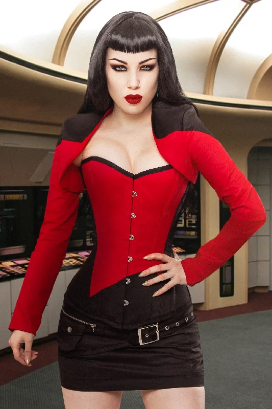 Year-End Deals Playgirl Long Overbust Black & Red Steel Boned Corset