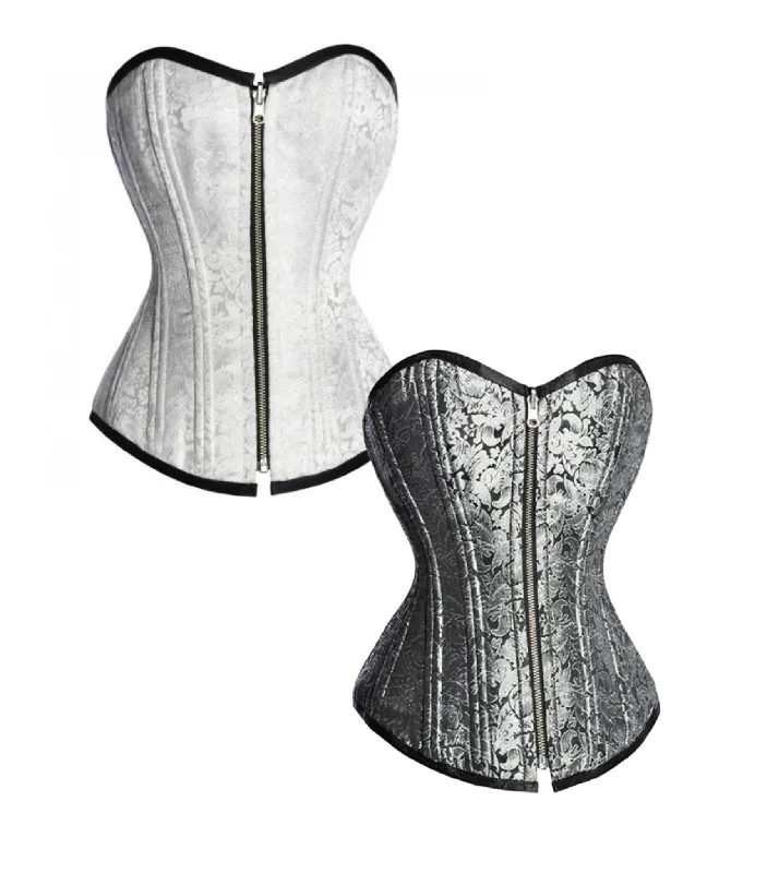Unbeatable Prices White/ silver Brocade Reversible Overbust Waist Training Corset
