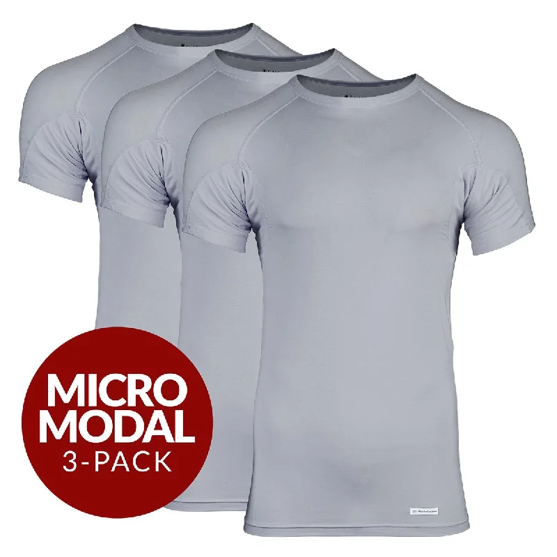 Crew Neck Micro Modal Sweat Proof Undershirt For Men - Grey 3-Pack