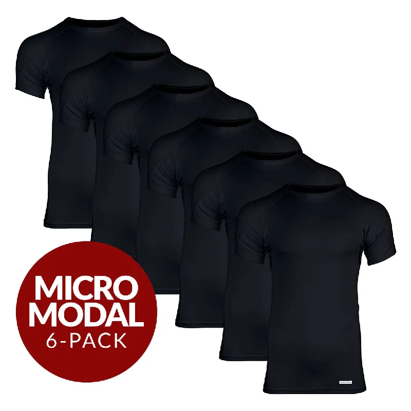 Crew Neck Micro Modal Sweat Proof Undershirt For Men - Black 6-Pack