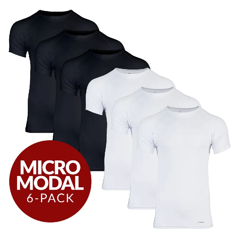 Crew Neck Micro Modal Sweat Proof Undershirt For Men - Mix 6-Pack (3x White, Black)