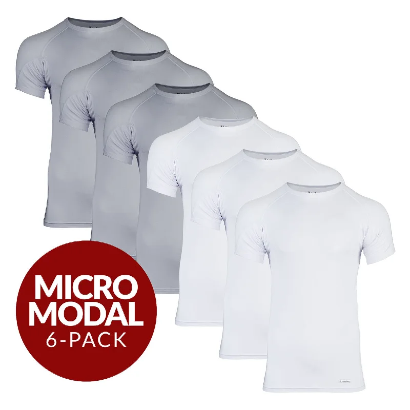 Crew Neck Micro Modal Sweat Proof Undershirt For Men - Mix 6-Pack (3x White, Grey)