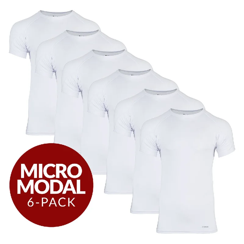 Crew Neck Micro Modal Sweat Proof Undershirt For Men - White 6-Pack