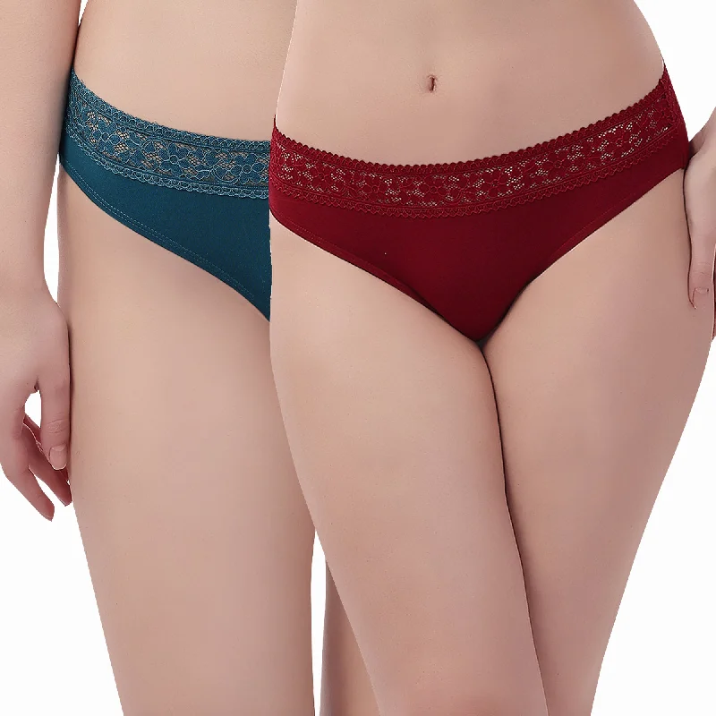 Weekend Deals That Sizzle Mid Rise Full Coverage Super Soft Micro Modal Lace Detailed Brief (Pack of 2) 2BF-26