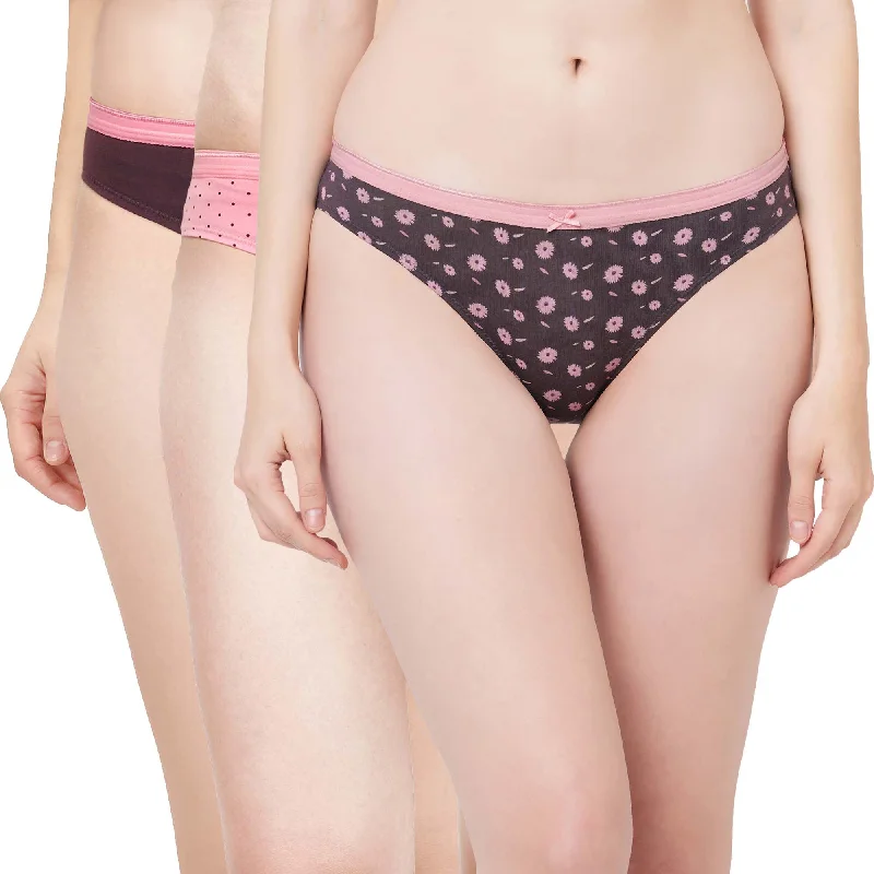 Huge Savings Mid Rise Medium Coverage Solid and Printed Cotton Stretch Brief Panty (Pack of 3) 3BF-16