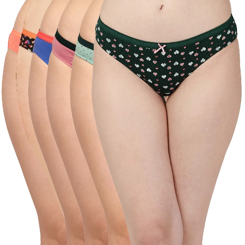 Extra Discount Mid Rise Medium Coverage Solid and Printed Cotton Stretch Brief Panty (Pack of 6) 6BF-20