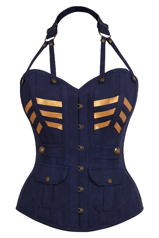 Weekend Specials to Relish Navy Blue & Gold Military Inspired Burlesque Corset