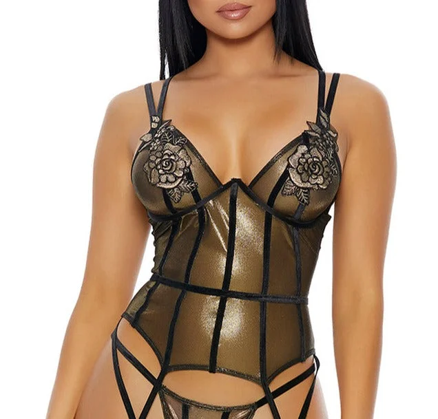 Bargain Prices Nothing But Trouble Floral Embroidered Basque In Metalic Gold & Black - Forplay