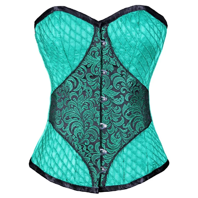 Pintex Satin Brocade Diamond Green Authentic Overbust Corset