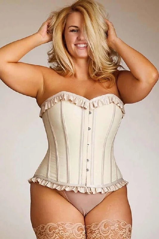 Unmissable Offer Plus Size Antoinette Cotton Steel Boned Corset With Satin Ruffles