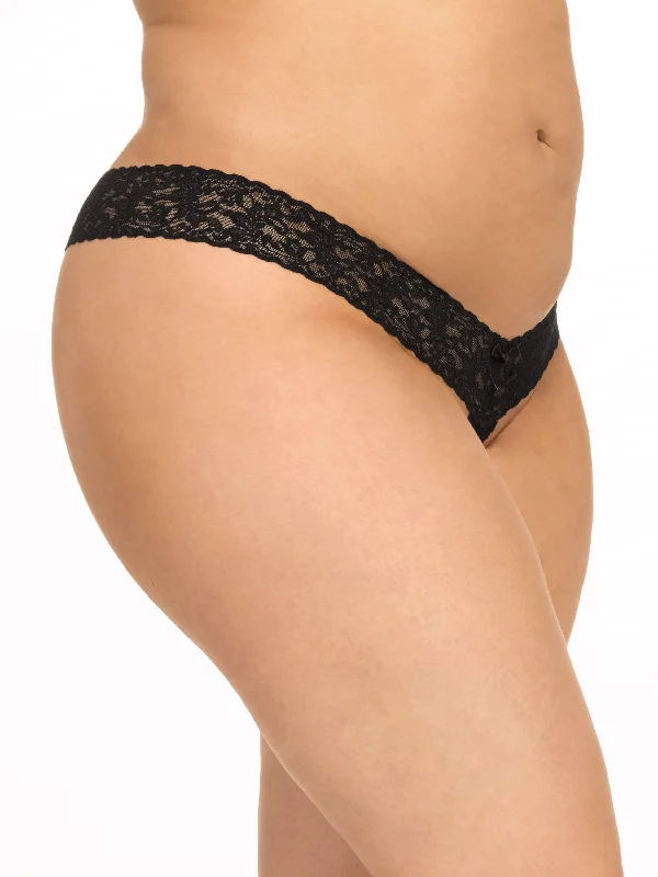 Anniversary Sale &oh™ Plus Size Signature Lace Crotchless Thong Black