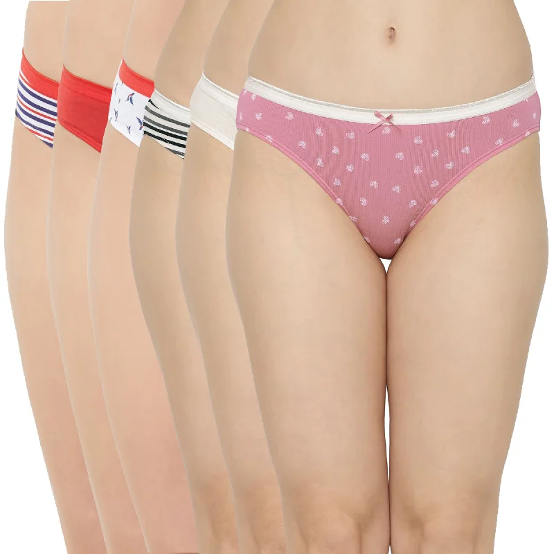 Online Deal Mid Rise Medium Coverage Solid and Printed Cotton Stretch Brief Panty (Pack of 6) 6BF-20