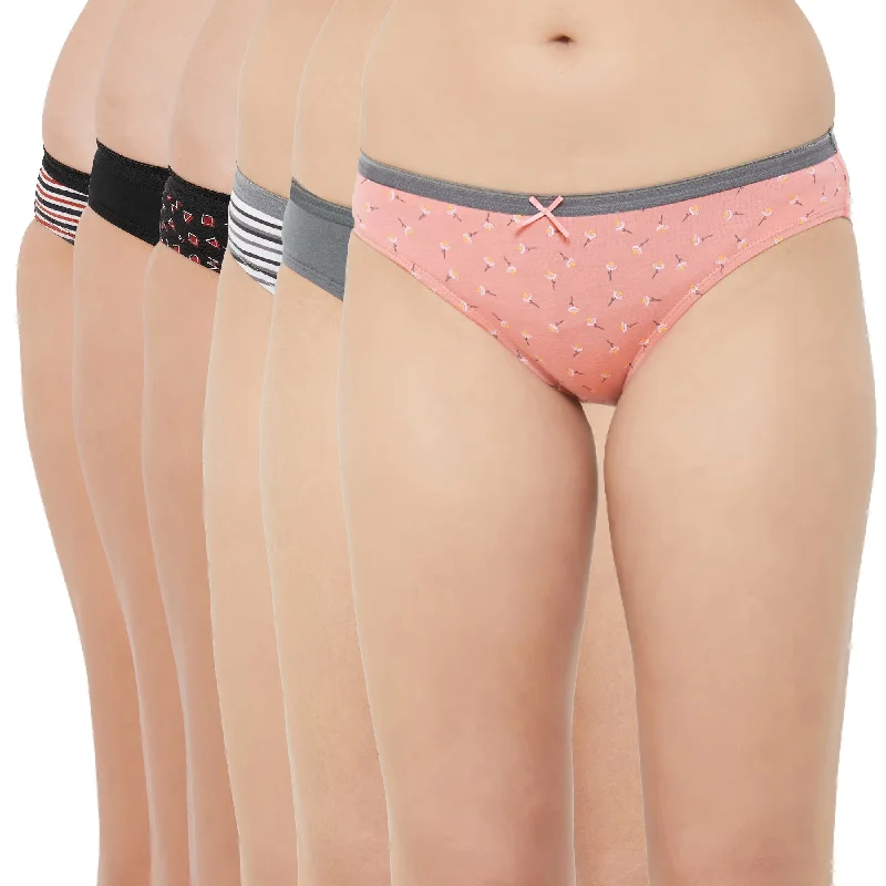 Can't Be Beat Mid Rise Medium Coverage Solid and Printed Cotton Stretch Brief Panty (Pack of 6) 6BF-20