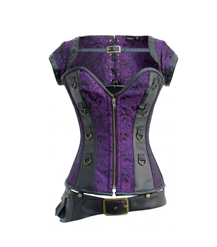 Weekend Savings Sensation Purple Brocade & Black Faux Leather Gothic Overbust Corset Weekend Savings Sensation Purple Brocade & Black Faux Leather Gothic Overbust Corset