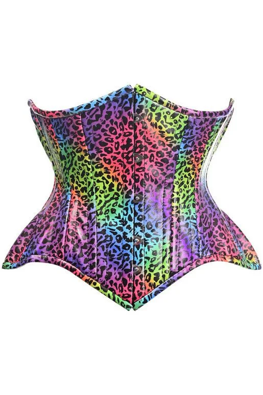 Daily Special Rainbow Leopard Faux Leather Underbust Corset