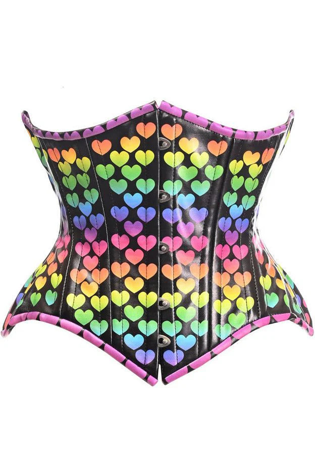 Don't Miss Out Rainbow Heart Faux Leather Underbust Corset