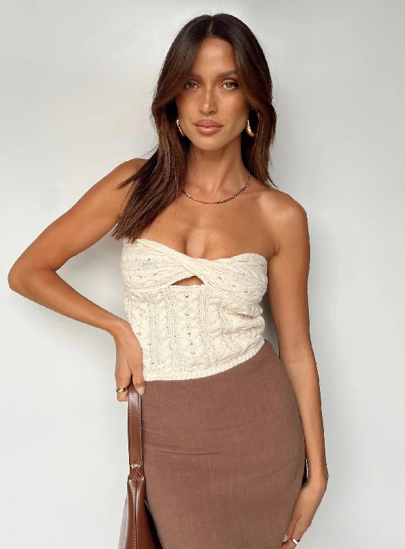 Chels Strapless Knit Top Cream