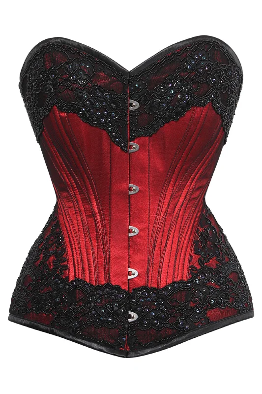 Exclusive Offers Red and Black Couture Overbust Corset with Lace Overlay