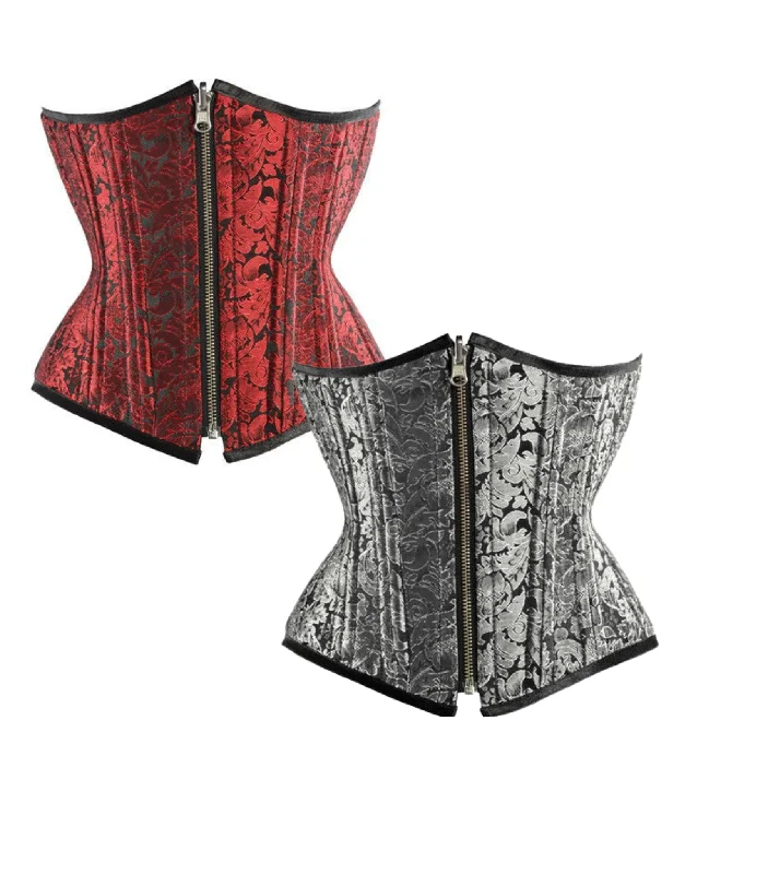 Year-End Sale Silver/Black Brocade Authentic Steel Boned Reversible Waist Training Underbust Corset