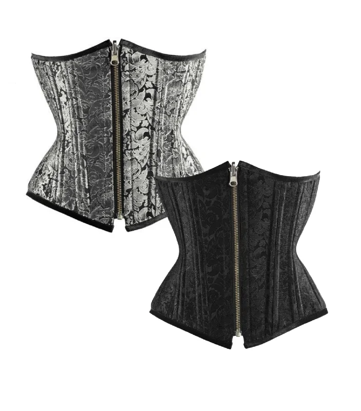 Seasonal Clearance Silver/Black Brocade Authentic Steel Boned Reversible Waist Training Underbust Corset
