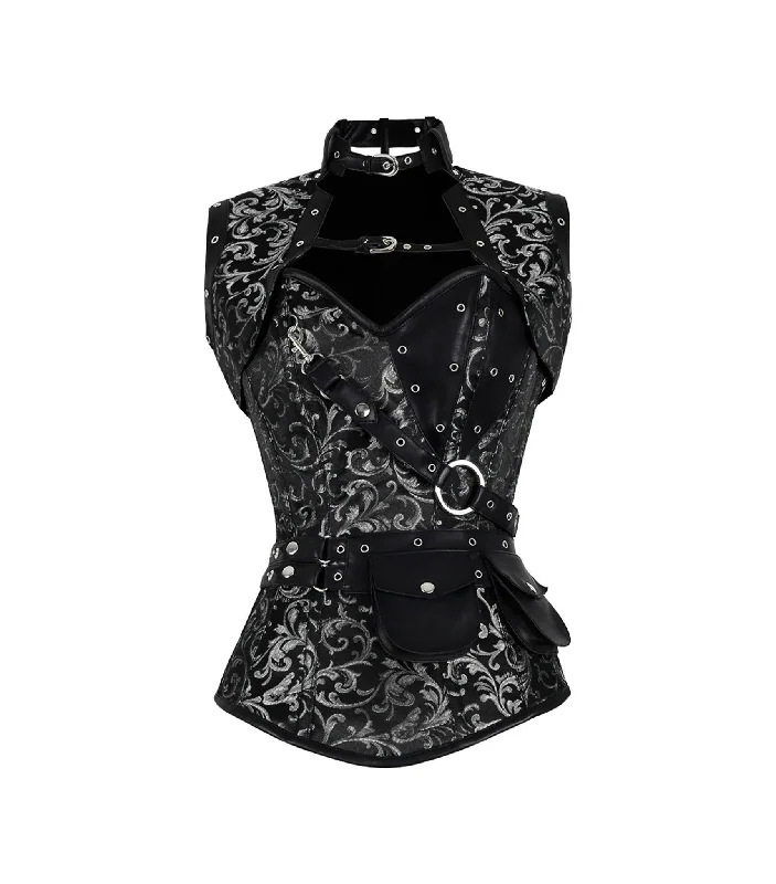 Lowest Price Silver Brocade Overbust Corset