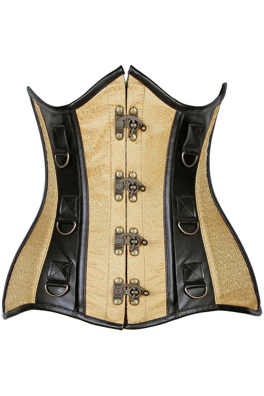 Super Deal Steampunk Brocade & Faux Leather Underbust Corset