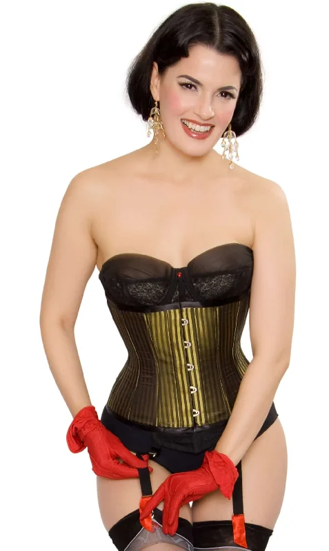 Members Only Playgirl Steel Boned Green Shadow Stripe Cincher Corset