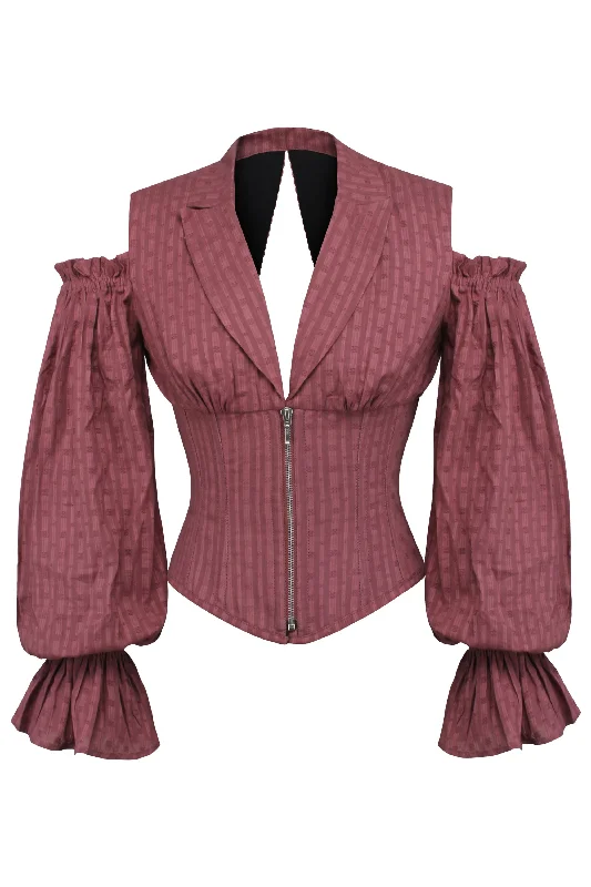 Bargain Prices Terracotta Corset Top with Front Zip and Long Sleeves