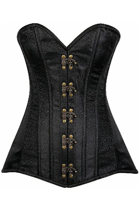 Weekend Discounts Worth Grabbing Top Drawer Black Brocade Steel Boned Corset w/Clasp Closure