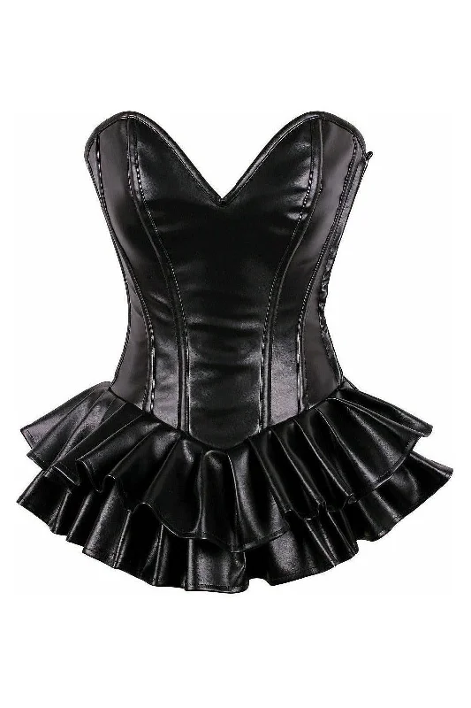 Quick Sale Top Drawer Black Faux Leather Steel Boned Mini Corset Dress
